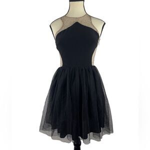 Blondie Nites by Stacy Sklar black Tulle mini dress w sheer jeweled details sz 3